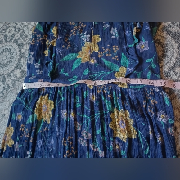 Old Navy Cottagecore Floral Dress M Tall Midi Maxi Blue Prairie Ruffle Peasant - Picture 12 of 14